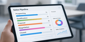 Sales pipeline dashboard on tablet screen showing